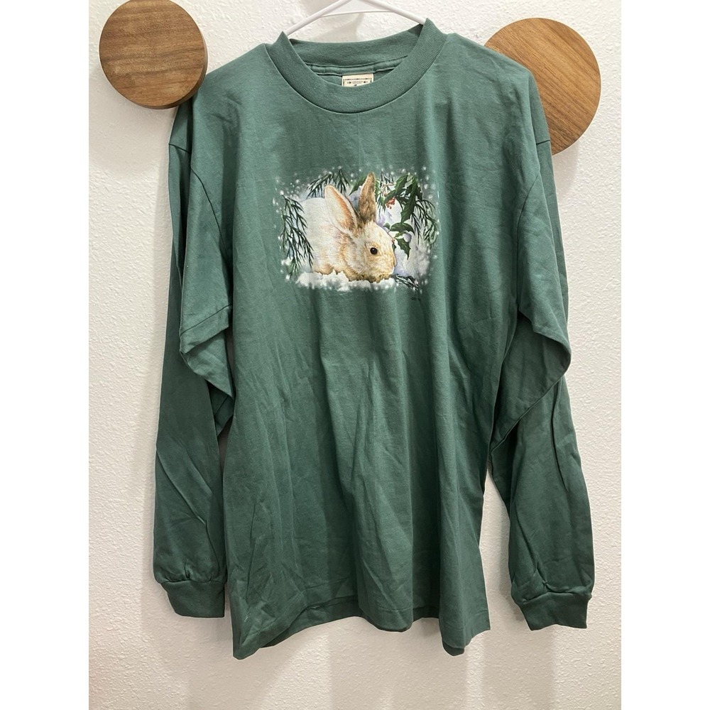 Vintage WINTER Alore 90s Grandma Core Sweatshirt Snow Bunny Rabbit Size Large